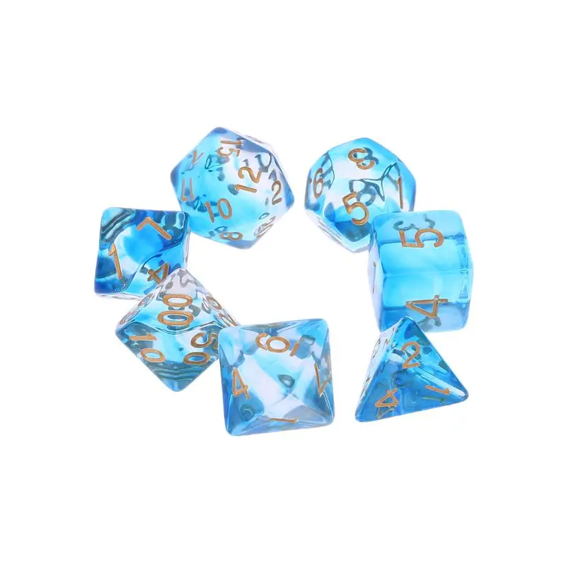 

7pcs/set Transparent Sided Dice D4 D6 D8 D10 D12 D20 Dungeons & Dragon D&D RPG Poly Table Board Games Toy