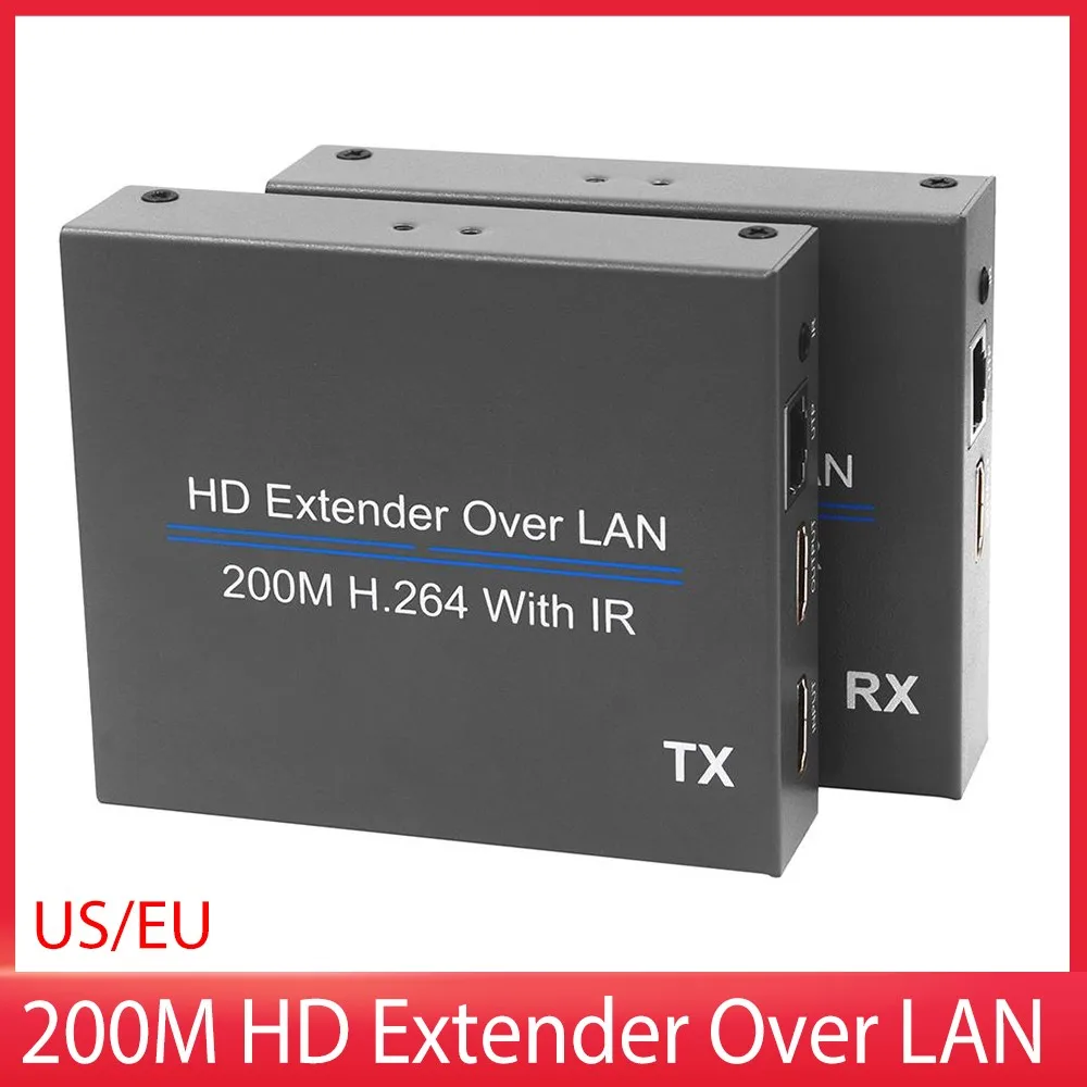 200M HD Extender Over UTP CAT5e/6 Rj45 LAN Network Support 1080p with IR Extension HDMI-Compatible Splitter Transmitter Receiver