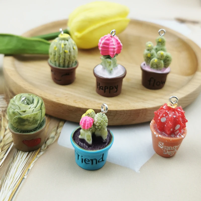 10 штук 3D милых бонсай-кактусовые подвески-подвески для украшения браслетов, ожерелий, сережек, ключей.