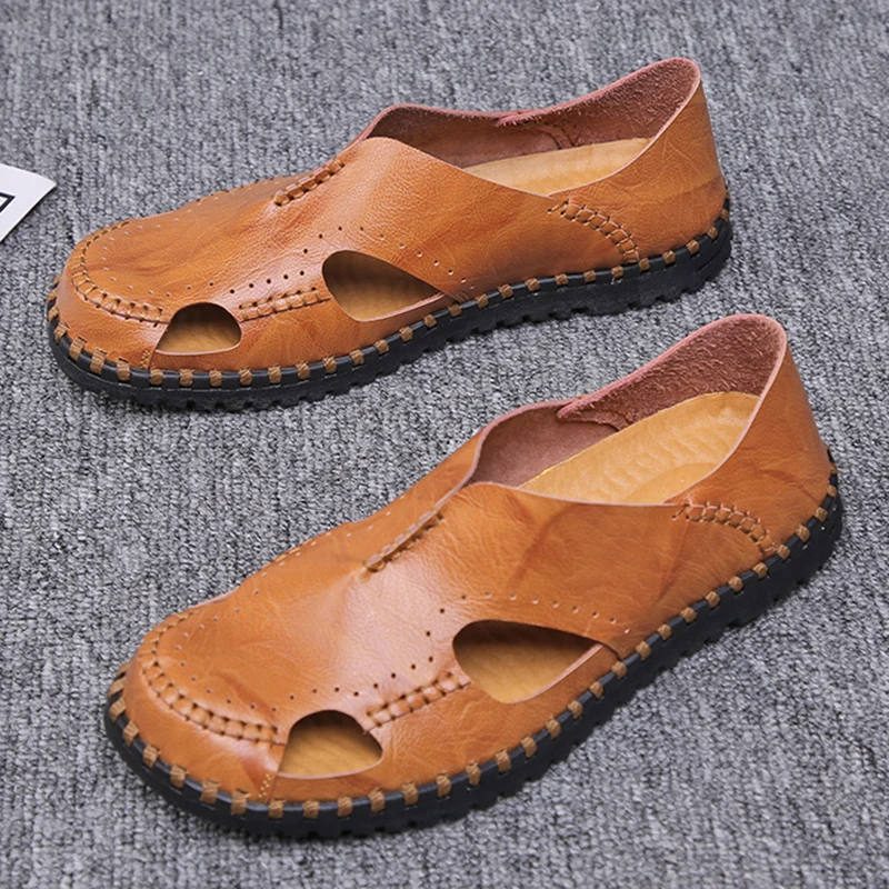 Сандалии REETENE мужские кожаные модные удобные уличные дышащие босоножки большой