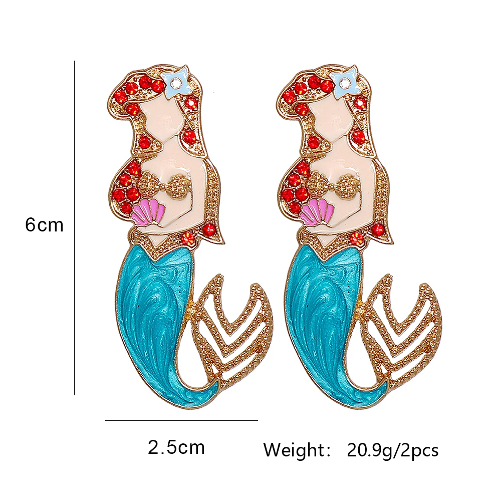 2023 Cute Mermaid Earring Rhinestone Cartoon Earrings ​Crystal Luxury Party Festival Earing for Women Jewelry Fashion Gift images - 6