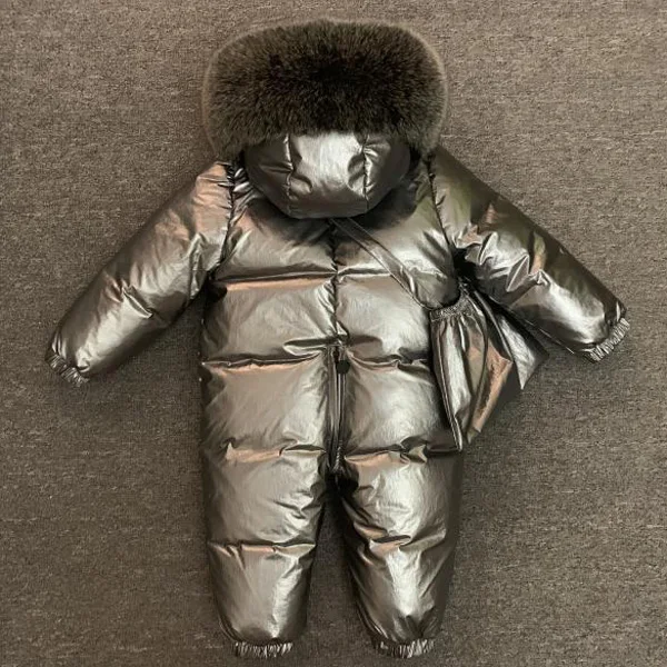 Детский толстый комбинезон на белом утином пуху для новорожденных лыжный костюм