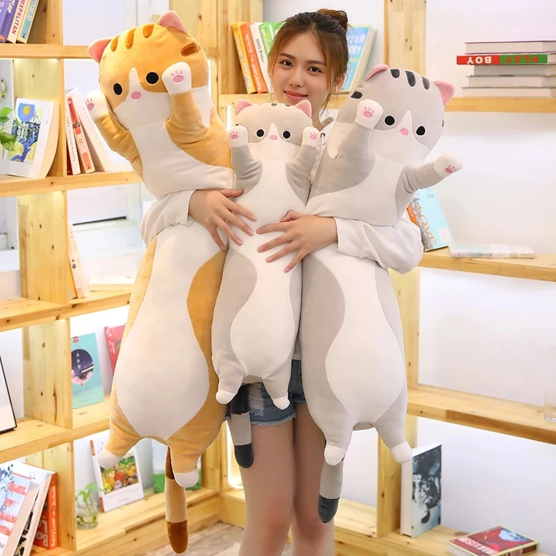 

50-130cm Simulation Cat Kawaii Long pillow Soft Toys Office Lunch Break Nap Sleeping Pillow Cushion Stuffed Gift Doll for Kids