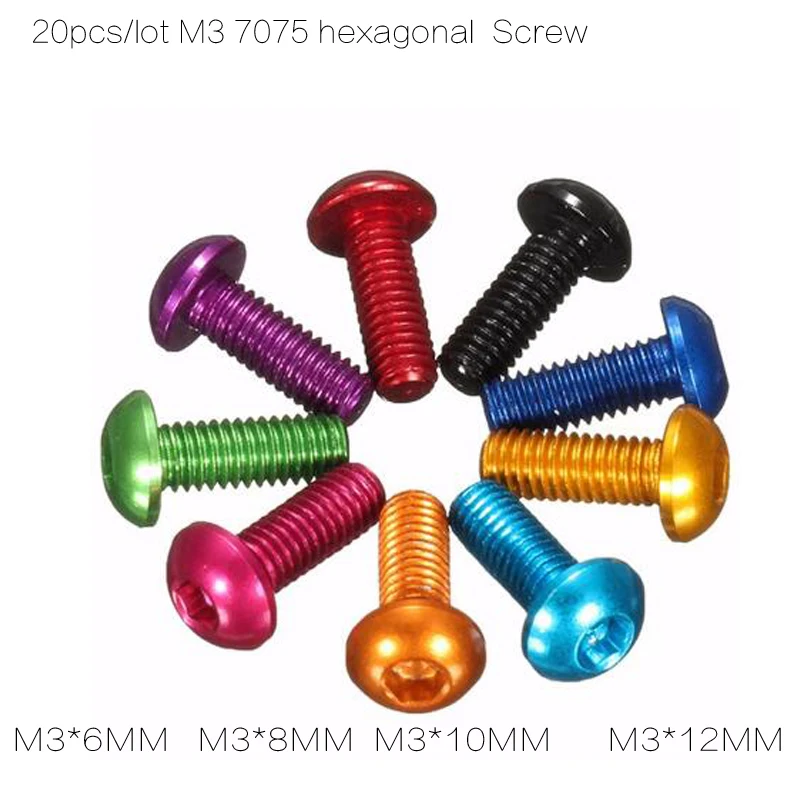 

20pcs 7075 M3 Screw M3*6 M3*8 M3*10 M3*12 6mm 8mm 10mm Aerospace Aluminum Alloy Hexagonal Screws SHCS for FPV RC Quadcopter