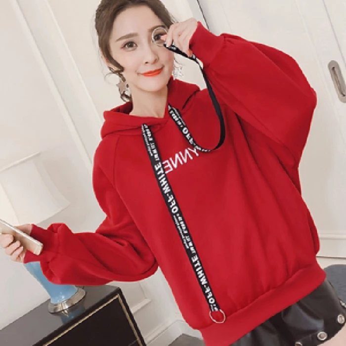2019 красные женские толстовки с капюшоном флисовые свободные и молнией | Женская