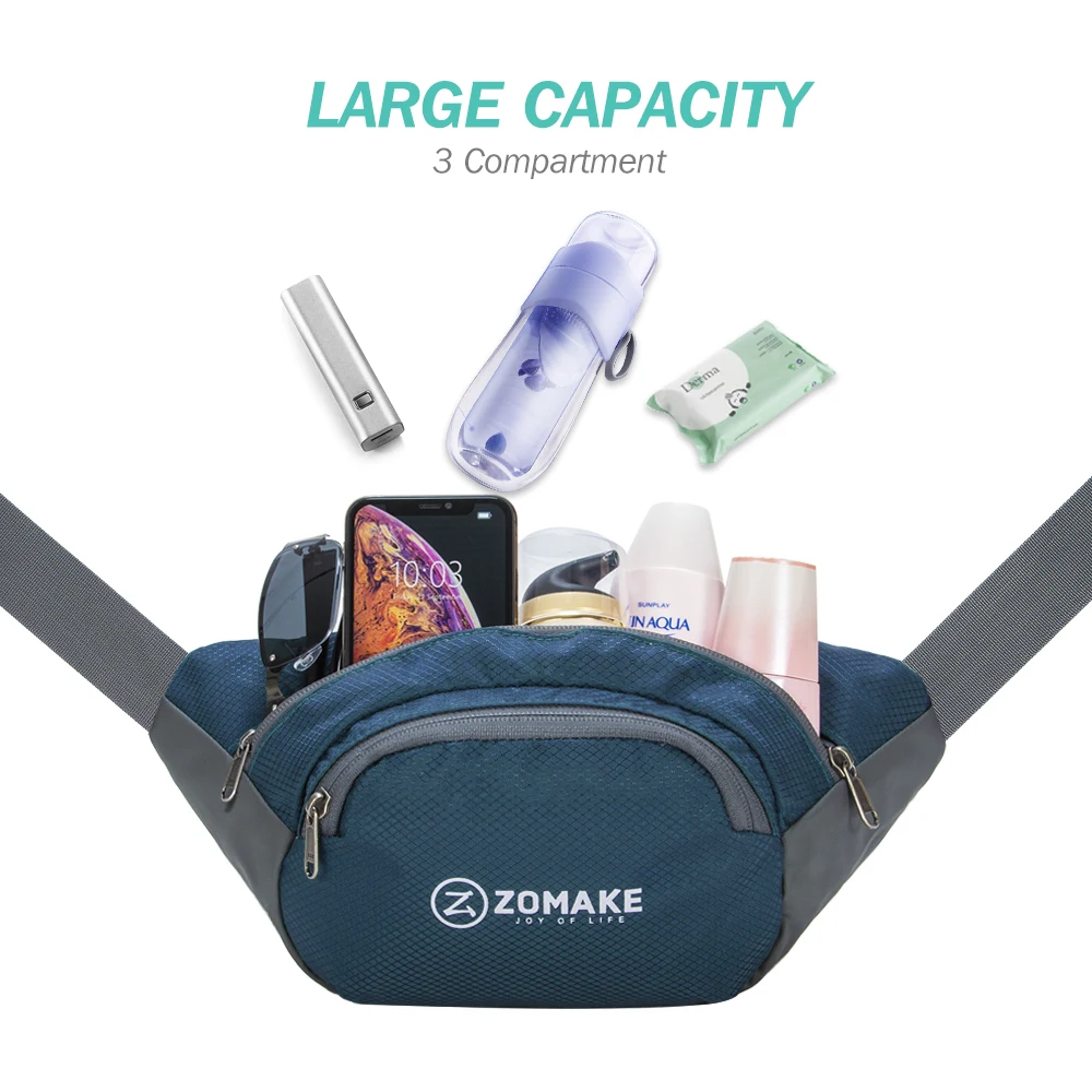 ZOMAKE Fanny Athletic Bags for Men Women/Water Resistant Waist Bag / Outdoors Workout Travel Casual Hiking Cycling with Large Co