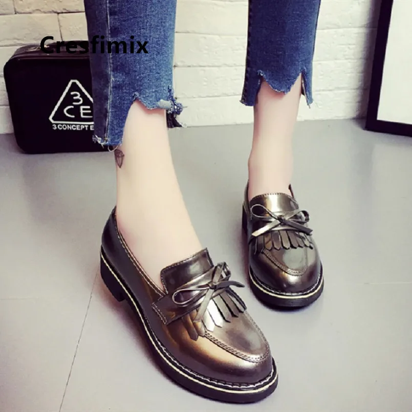 Женские туфли на платформе Cresfimix Милая Черная Обувь из искусственной кожи осень и