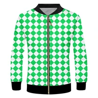 ifpd euus size mens casual long sleeve zipper jackets printed white green grid 3d coats man fit america plus size overcoat