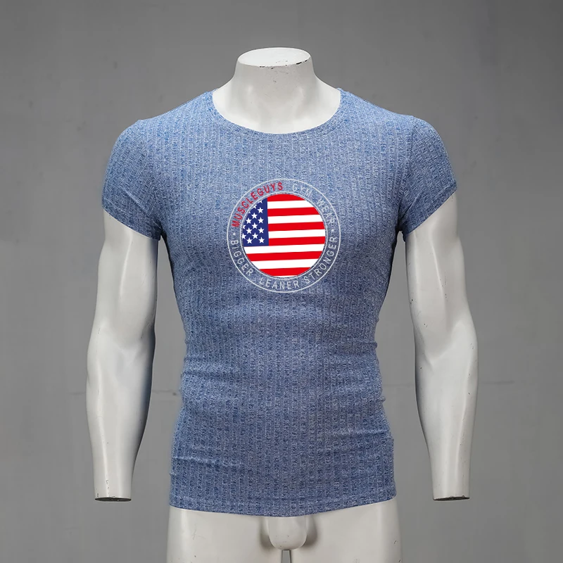 

Knitted T-shirt Fitness Tee Shirt homme Men's Short Sleeve Summer Fashion Brand Clothes Male Slim fit Gyms Tshirt
