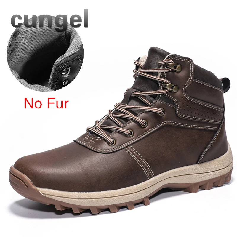 859-brown CUNGEL/зимние теплые мужские ботинки; мужские зимние ботинки из натуральной кожи с мехом; водонепроницаемые рабочие ботильоны ручной работы; мужская обувь с высоким берцем - Цвет: 859-brown