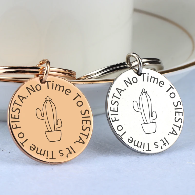 Круглый брелок с подвеской кактус ручной штамповки без времени Siesta это время для