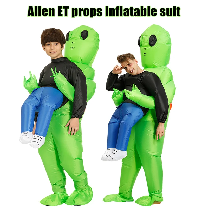 

Newly Green Alien Carrying Human Costume Inflatable Funny Blow Up Suit Cosplay for Party
