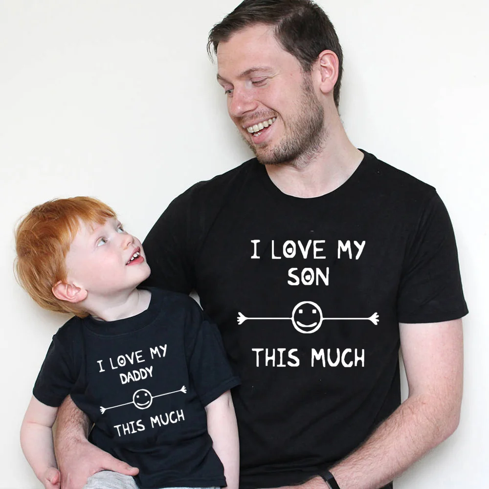 

Summer Funny T-shirt I LOVE MY DAD/SON THIS MUCH Letter Family Matching Clothes Mommy&Dad and Son&Daughter Pure Cotton T shirt