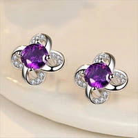 fashion lady silve earrings for women jewelry trendy crystal purple stud earring female piercing body accessories