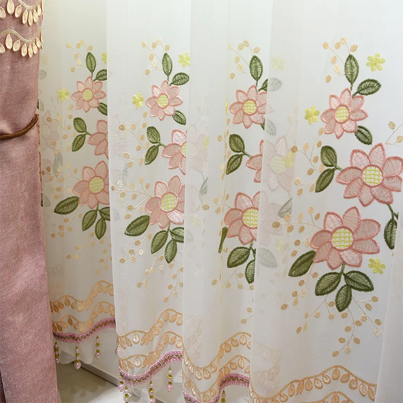 Шениль анаглиф вышитые шторы для гостиной оконные розовые/синие современные