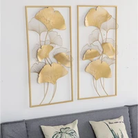 light luxury ginkgo leaf gold iron arts wall hanging mural porch hotel cafe bedroom livingroom background home wall decor