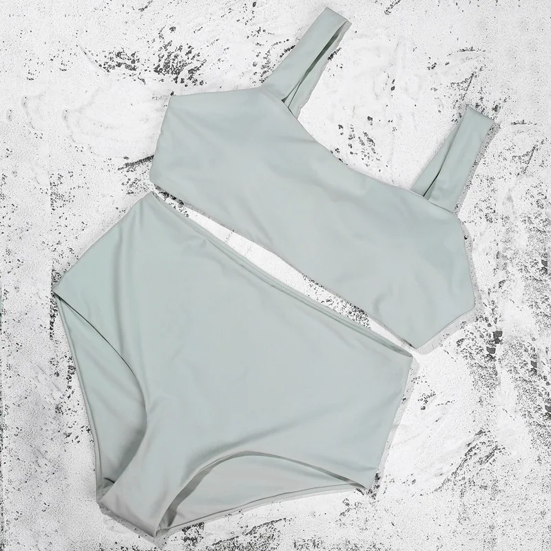 

2020 Solid Split Bikini Set Women Two Piece Wide Straps Push Up Bikinis Female Sexy High Waist Push Up Swimwear Suit