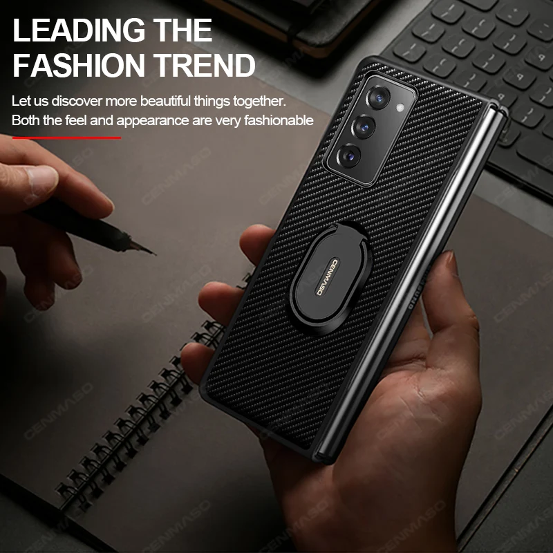 

For Samsung Galaxy Z Fold 2 Case Luxury Carbon Fiber Texture Leather Stand Shockproof Back Cover For Samsung Fold2 5G Case