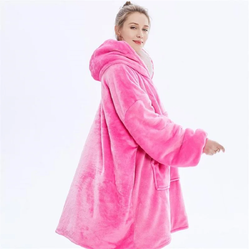 

Solid Color Winter Blanket Hoodie Wearable Thicken Fleece Blanket Lazy TV Persinalized Blanket