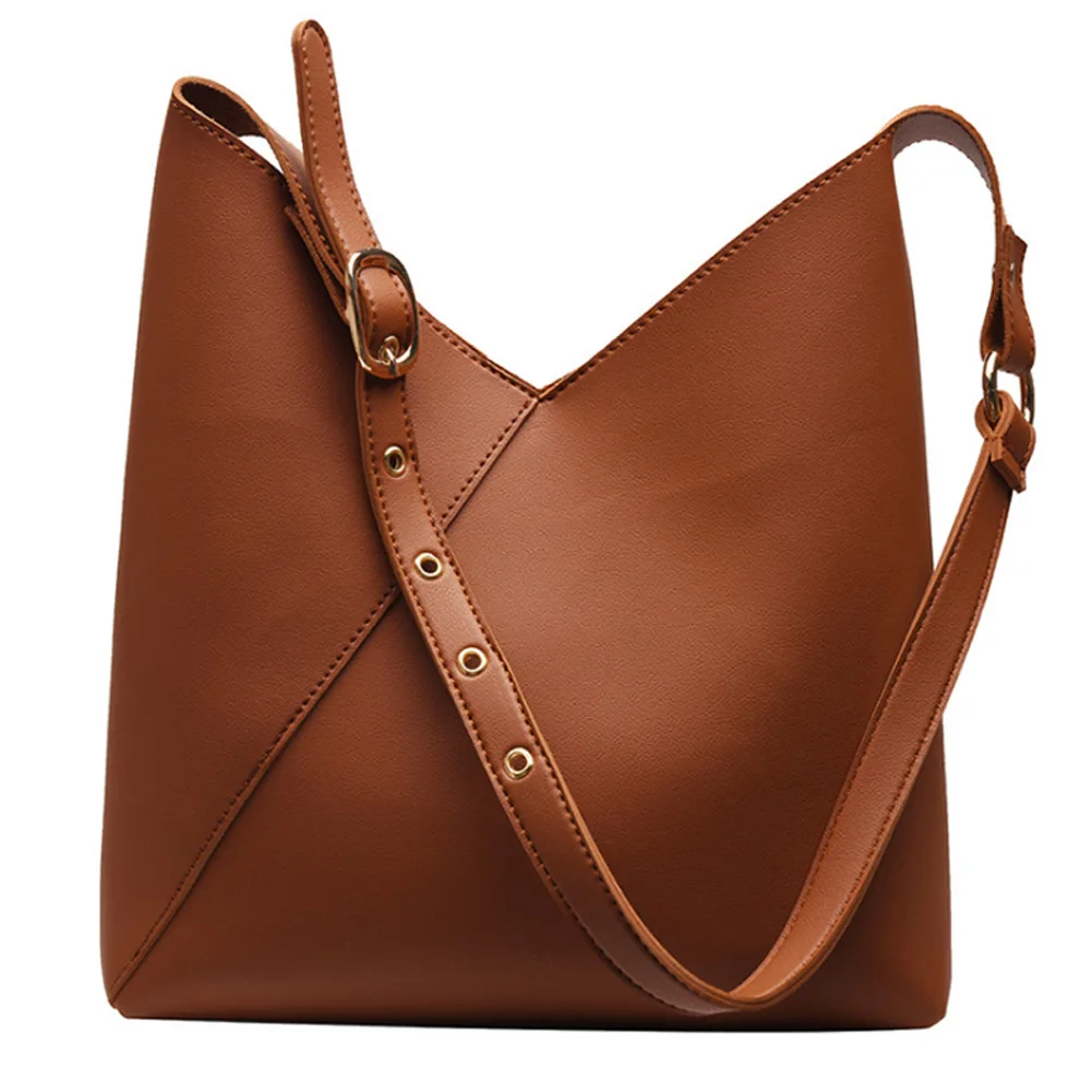 

Hot Selling Women Splicing PU Leather Bucket Bag Summer Shoulder Bag Travel Office Handbag
