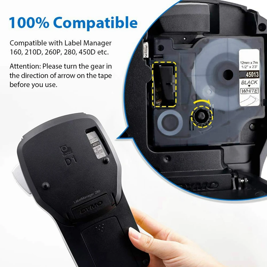 Лента для этикеток Unistar 45013 совместимая с Dymo 12 мм 45010 45018 45023 LabelManager 210 280 300 450|label