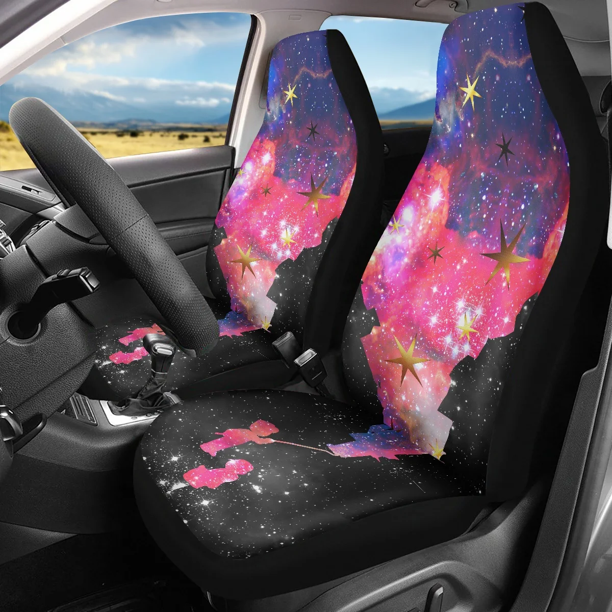 

2pcs Car Interior Seat Covers Gradient Galaxy Pattern Anti-Slip Front Seat Cover Auto Seat Protector Washable for Car Trucks SUV