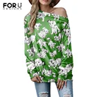 Женские футболки с открытыми плечами FOURDEIGNS, зеленые свободные топы с забавным принтом далматинской собаки, весенняя одежда с длинным рукавом