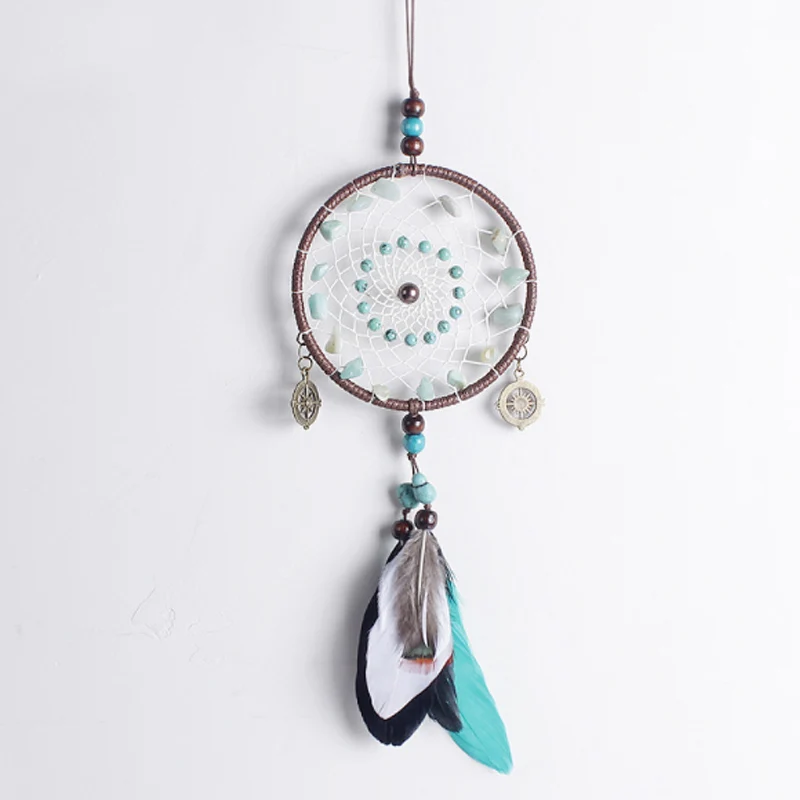 Подвеска Ловец снов из натуральных бирюзовых зеленых бусин | Дом и сад