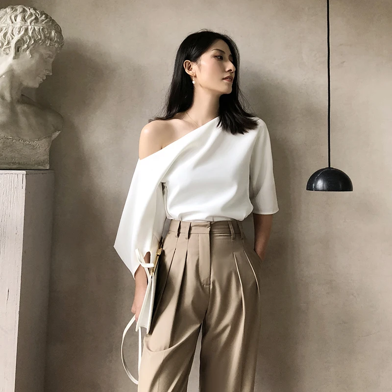 Женская сексуальная белая блузка 2020 летняя рубашка с рукавом до локтя Свободная