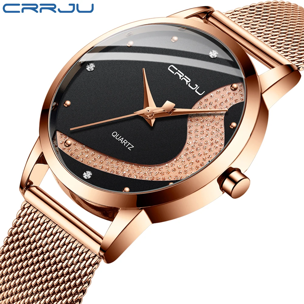 

Women Watch CRRJU Top Brand Luxury Rhinestone Watches Casual Waterproof Quartz Ladies Dress Galaxy Mesh Watches relogio feminino