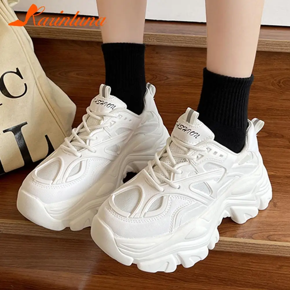 

Karinluna Fashion New Arrival Causal Female Solid Cross-Tied Round Toe Shoes Woman Lace-Up Ankle Platform Flats Women