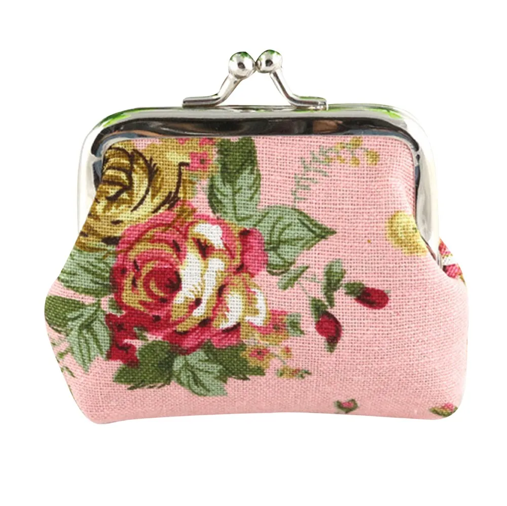 Pink Кошелек с цветочным узором, кошелек для монет, косметичка, кошелек с застежкой, клатч, женская модная мини-сумка, женские Ретро Винтажные милые бумажники, сумка-Органайзер - Цвет: Pink