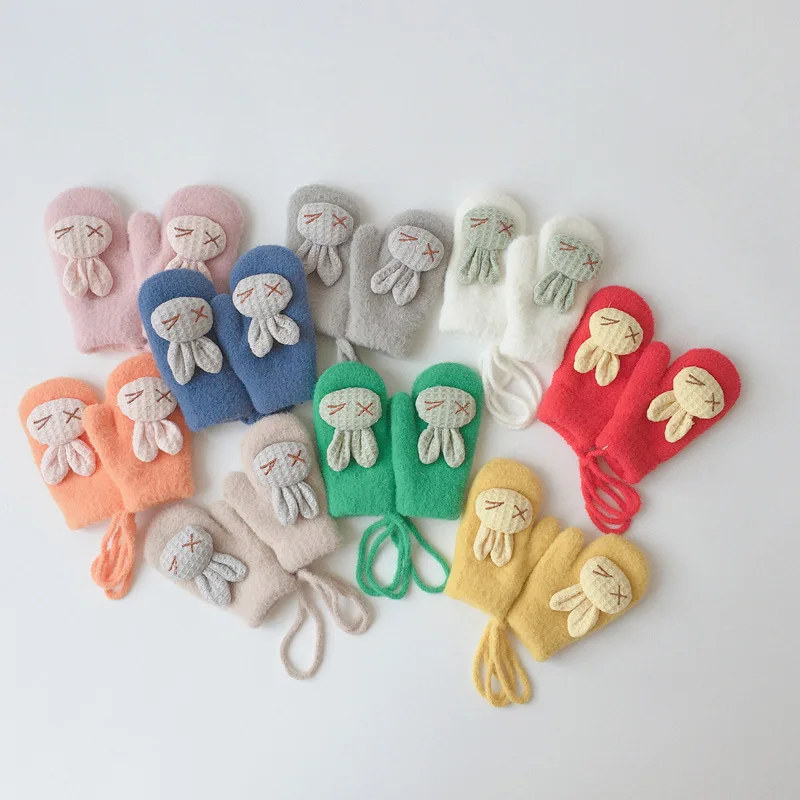 

Winter Boy Girl Baby Wwarm Gloves Cartoon Rabbit Fluffy Thick Gloves Fashion Accessories Neck Mittens 1-3Y Kids Antifreeze Glove