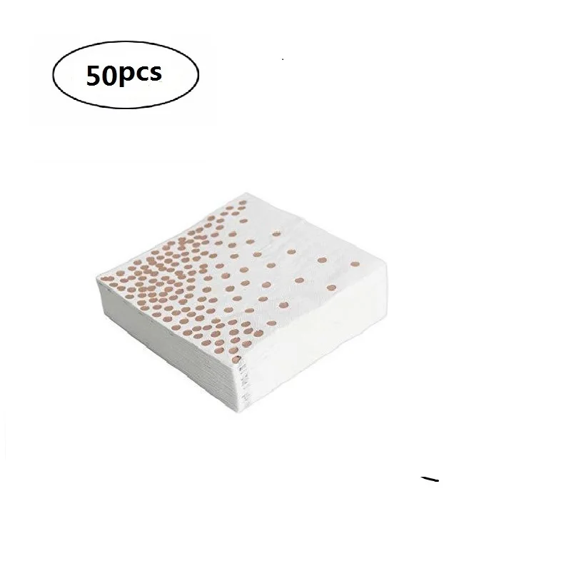 Rose Gold Napkin 50 шт. золотистые салфетки из розовой фольги в горошек, вечерние одноразовые салфетки для обеда, блестящая бумага металлического цвета, для свадьбы, дня рождения, для малышей - Цвет: Rose Gold Napkin