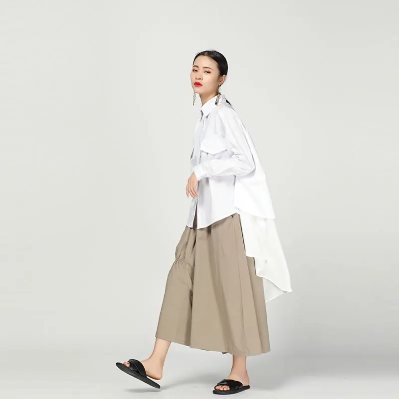 Женская Длинная блузка в Корейском стиле [XITAO] черная однотонная с отложным