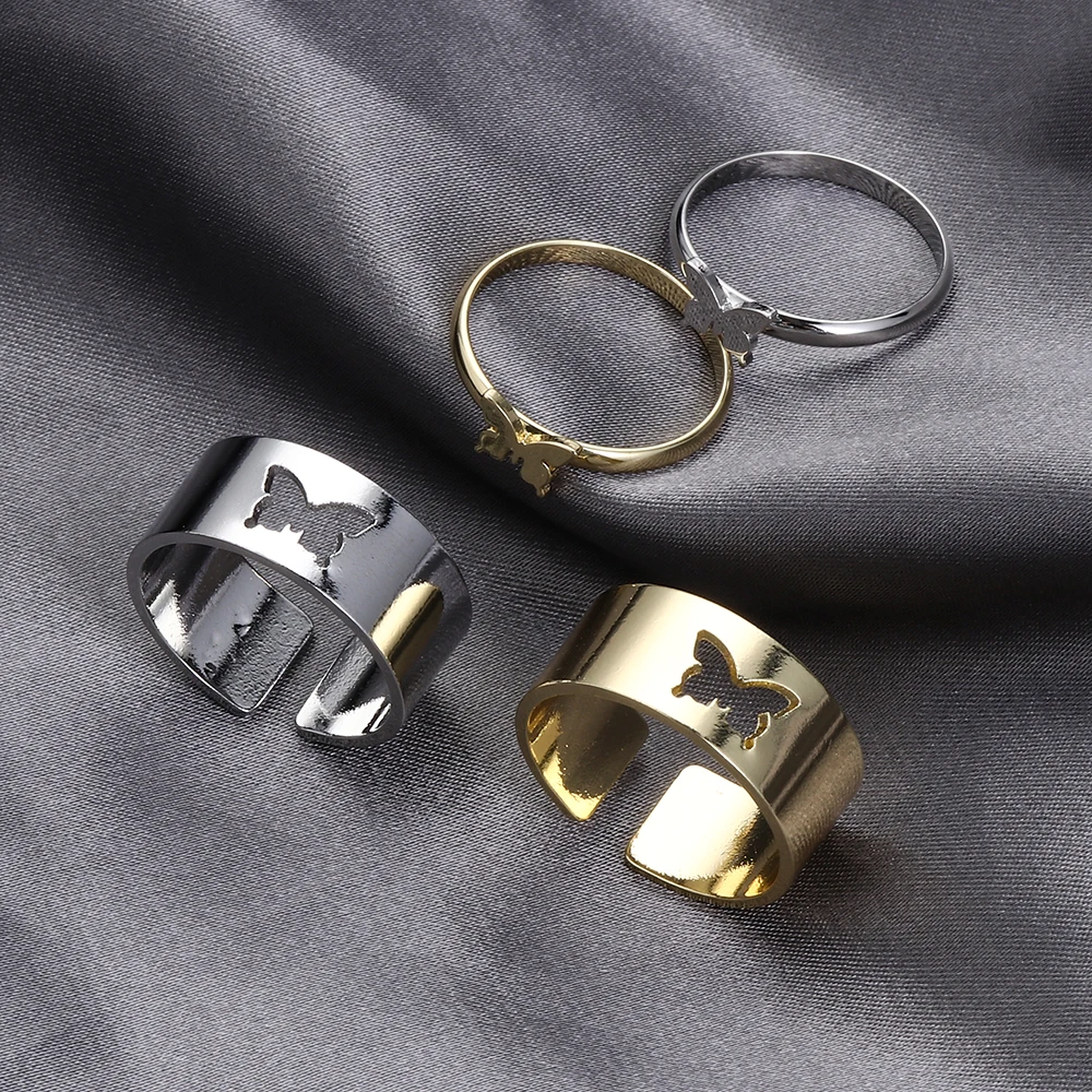 

Vintage Butterfly Rings For Girl Women Men Lover Couple Ring Set Open Cuff Engagement Wedding Romantic Rings Adjustable Jewelry