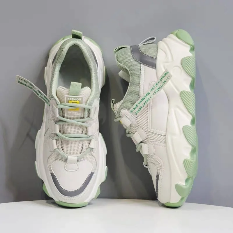 

Chunky Sneakers Woman Shoes Genuine Leather Dad Soles Mesh Casual Breathable Asakuchi Platform Vulcanized Footwear New Arrive