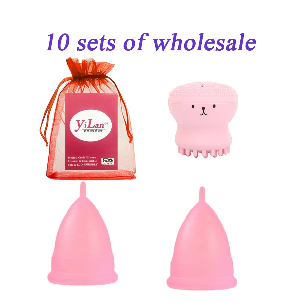 

10Sets of Medical silicone menstrual cup female environmental protection and hygiene reusable menstrual collector & facial brush