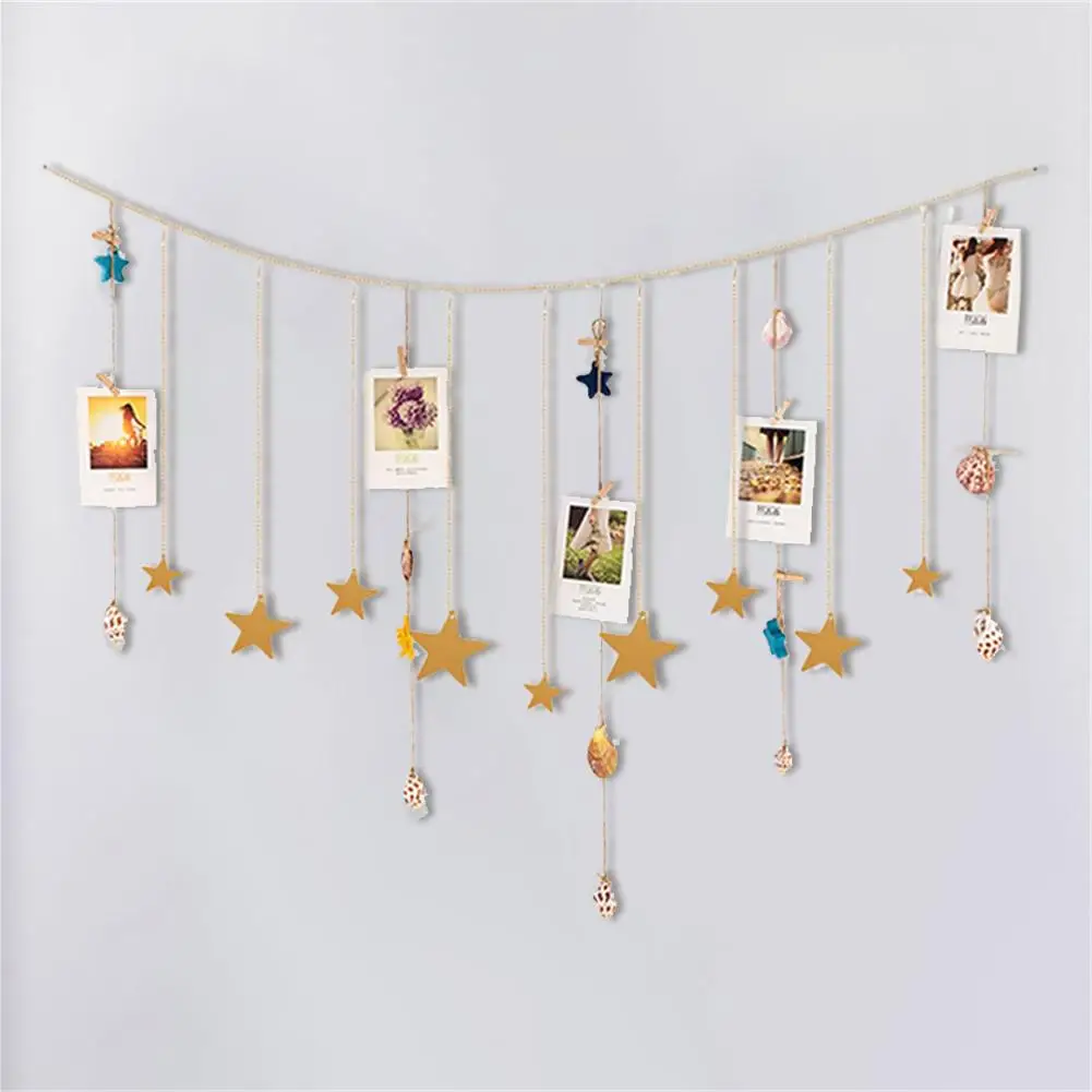 Висячая фотография деревянная гирлянда со звездами и цепочками украшение для