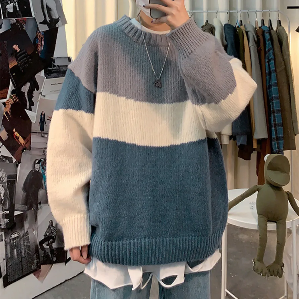 

Men's Pullover streetwear hip hop autumn Pullover spandex o-neck double bed 2021 men's sewn Vintage knitted sweater