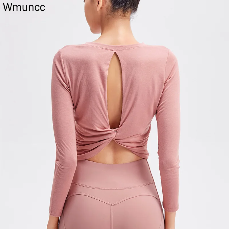 Женский укороченный топ Wmuncc с длинным рукавом для занятий йогой фитнесом бегом