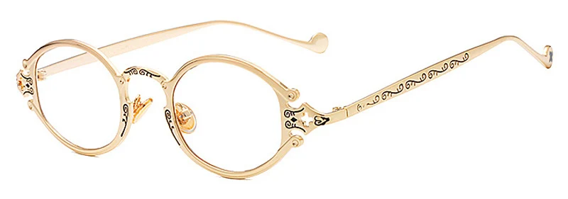 Golden Clear SHAUNA Ins Популярные готические маленькие овальные панк Солнцезащитные очки мужские ретро металлические стимпанк Солнцезащитные очки для женщин - Цвет линз: Golden Clear