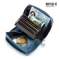 neat rfid protected anti scanning genuine top layer cow leather mini coin purse cash card organ holder driver license wallet bag