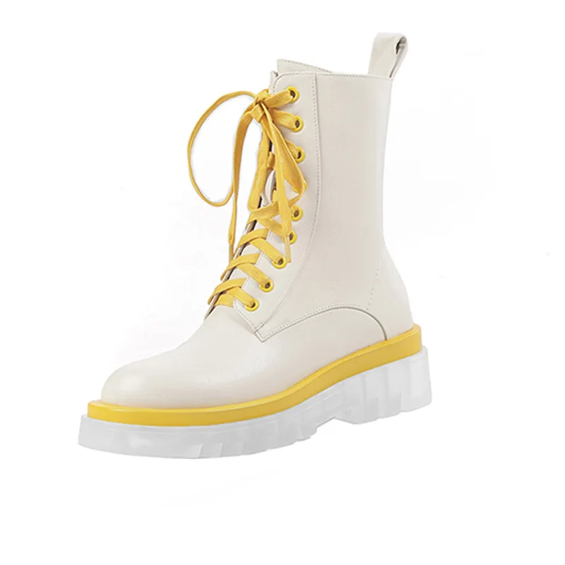 

New Autumn and Winter Women's Boots Genuine Leather Thick Bottom Lace-Up Martin Boots Chunky Heel Boots Trendy Motorcycle Boots