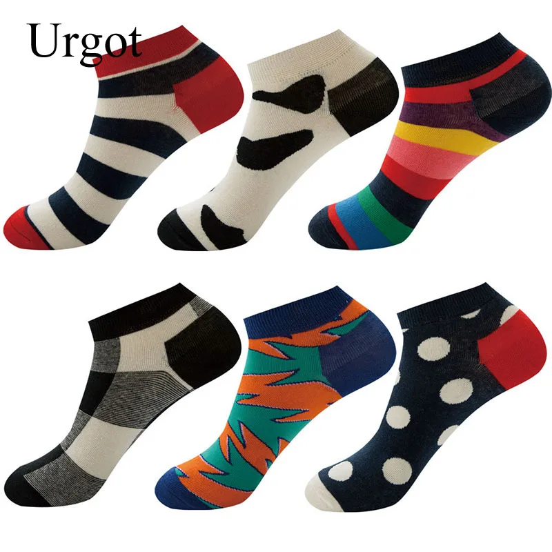 

Urgot 5 Pairs Men Spring Autumn Striped Socks Polka Dot Square Couples Socks Geometric Street Personality Socks Meias Calcetines