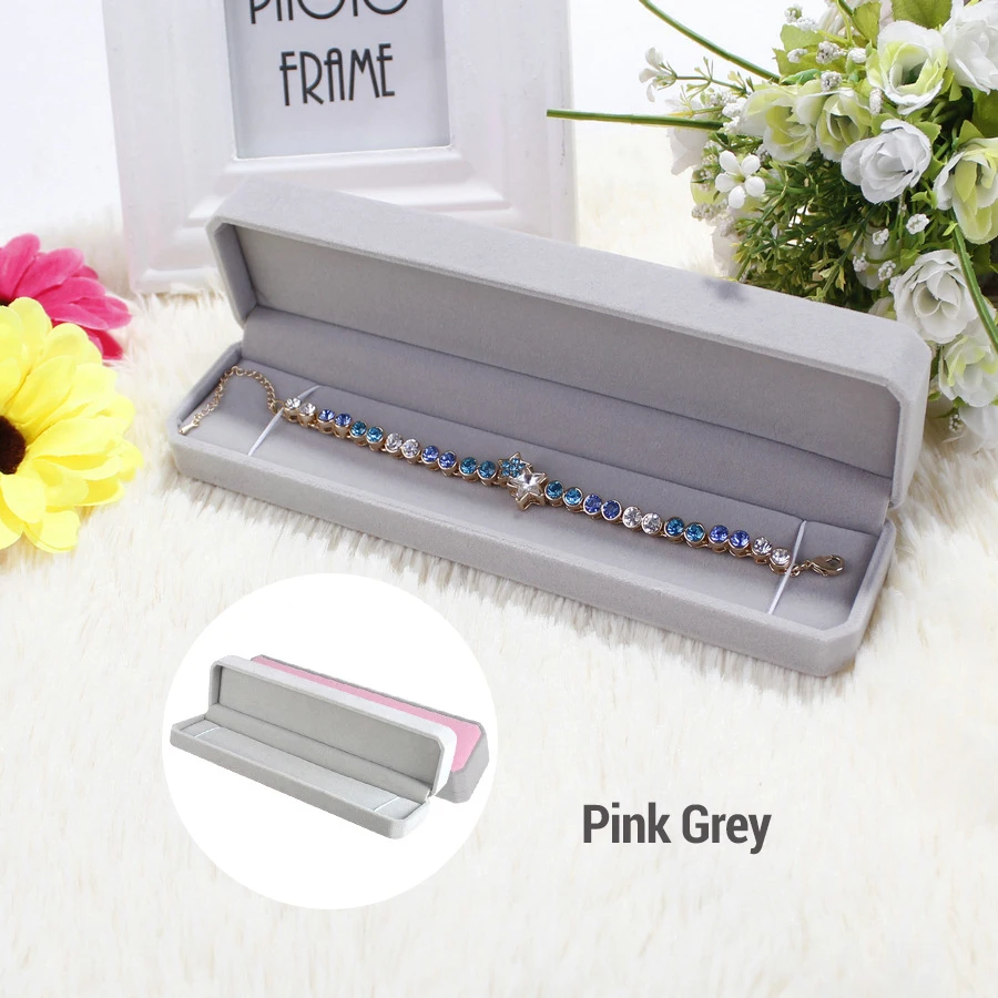 Pink Grey Прекрасный браслет, ювелирная подарочная коробка, упаковка, прямоугольный бархатный чехол для переноски, держатель для хранения, посылка, демонстрационные коробки для ювелирных изделий - Цвет: Pink Grey
