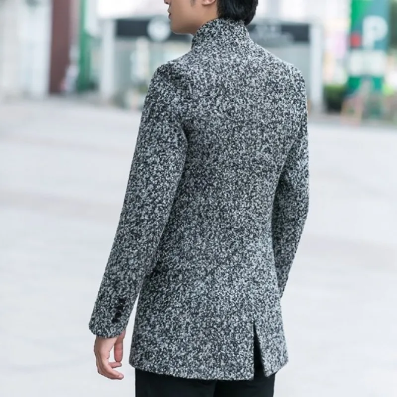 

Classic Fashion Mens Gray Wool Blend Suit Jacket Autumn Winter Office Men Stand Collar Slim Fit Business Casual Blazers Coats