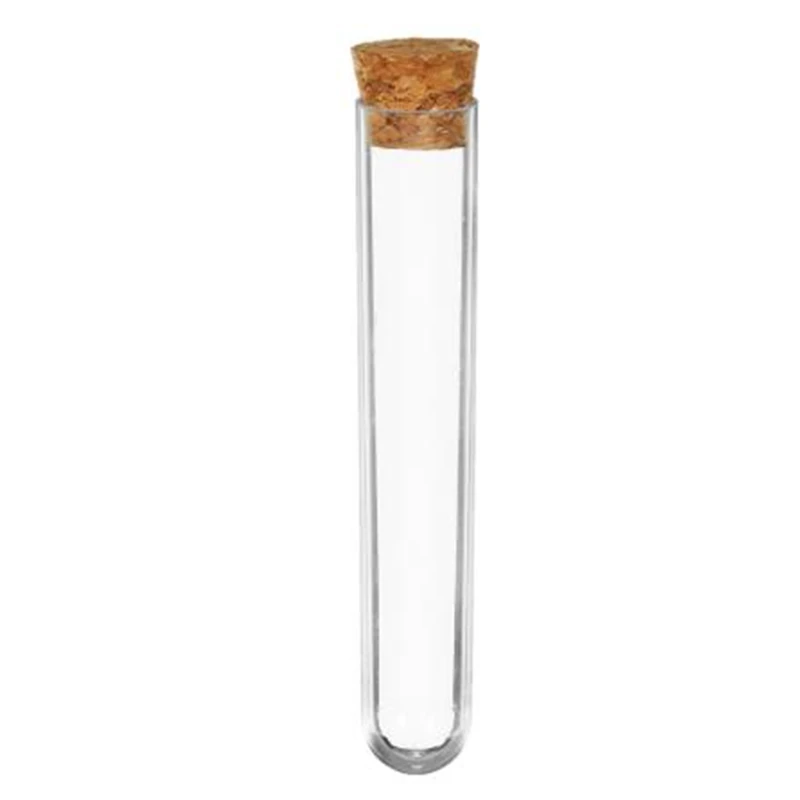 

50Pcs/Lot 18X105mm Transparent Plastic Test Tube with Cork Stopper Round Bottom School Laboratory Educational Supplies
