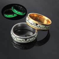 new fashion stainless steel luminous ring for women men glowing in dark heart couple bands jewelry gift to friends