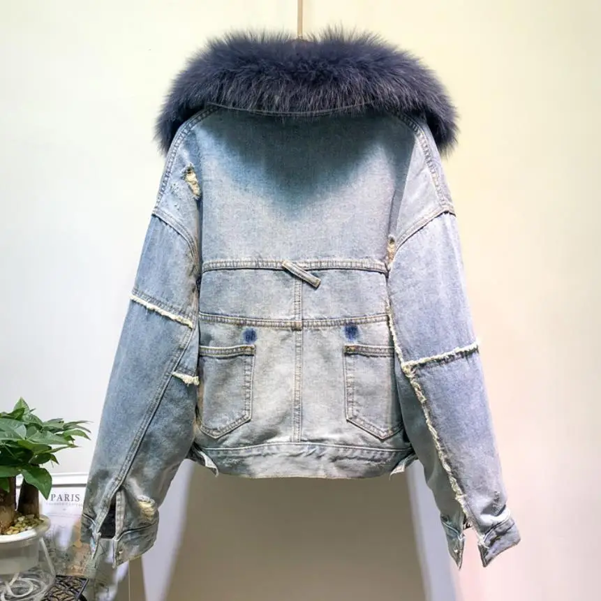 Натуральным лисьим мехом толстые теплые джинсовые штаны для маленьких девочек